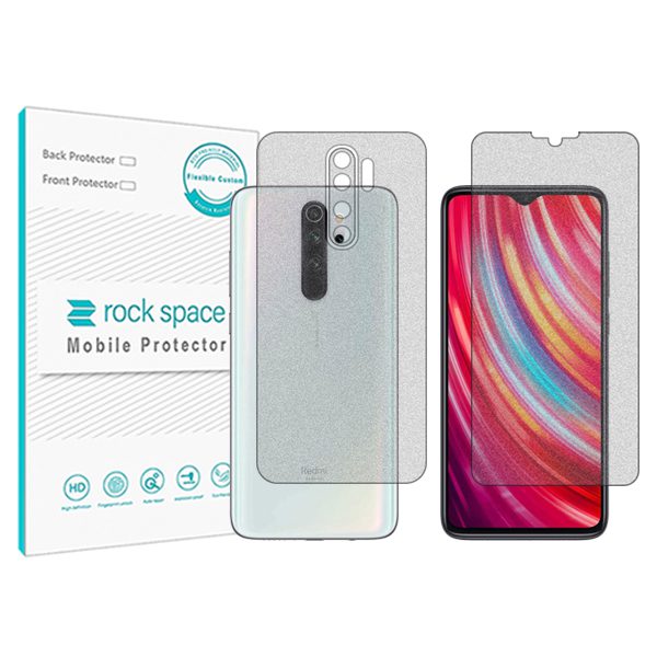 گلس صفحه نمایش و پشت گوشی شیائومی Redmi Note 8 Pro مدل نانو هیدروژل مات برند راک اسپیس کدSS