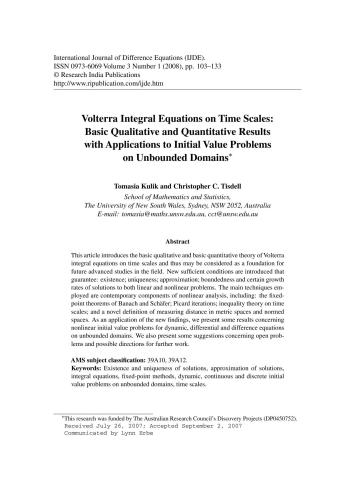 خرید و دانلود نسخه کامل کتاب Volterra Integral Equations on Time Scales: Basic Qualitative and Quantitative Results with Applications to Initial Value Problems on Unbounded Domains