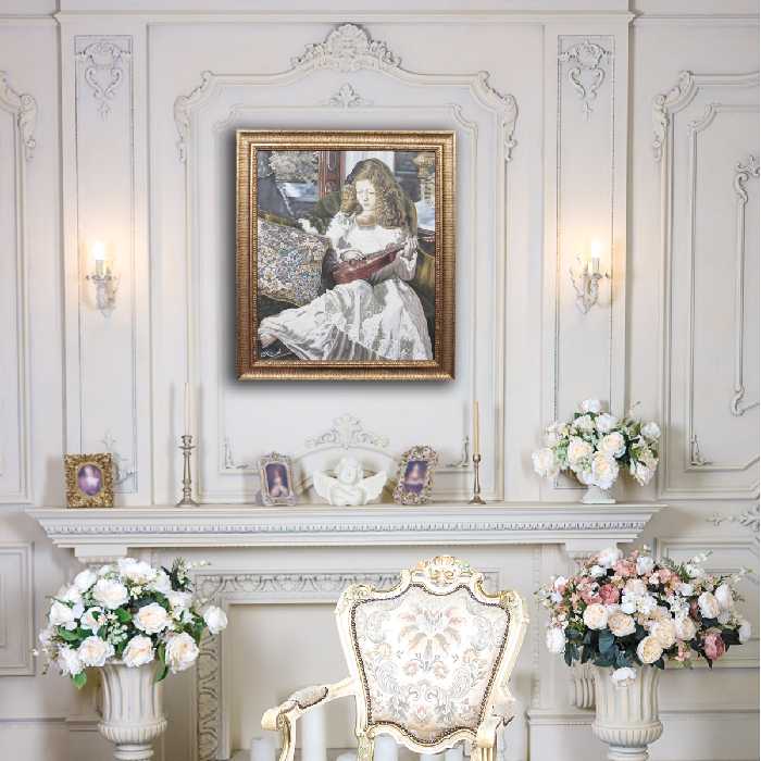 تابلو نقاشی رنگ روغن طرح دختر نوازنده