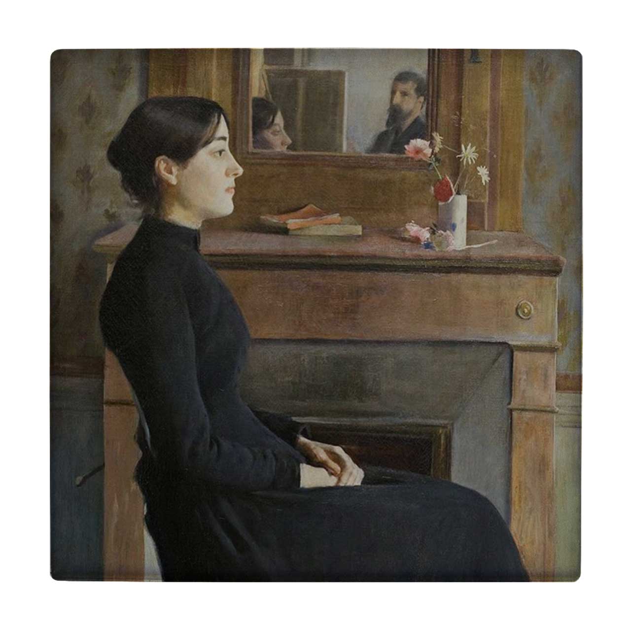 کاشی کارنیلا طرح نقاشی بانوی سیاه پوش مدل لوحی کد klh614