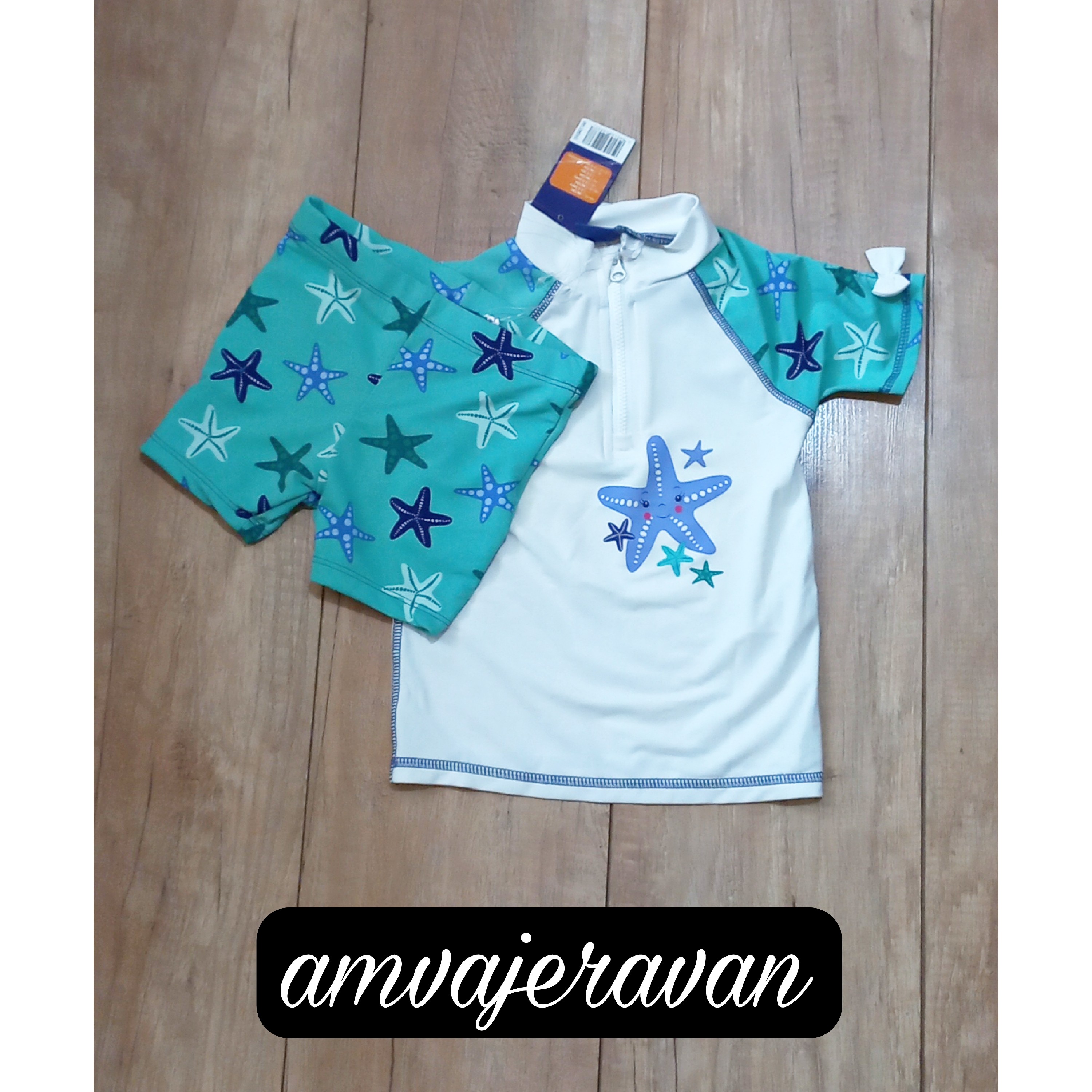 مایو دخترانه برند  Lupilu آلمان طرح ستاره دریایی سبز پسته ایی سایز قد 98تا104   یا 2تا4ساله ضد کلر وضد حساسیت 