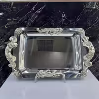 سینی سایز  بزرگ نگار ، استیل ضد زنگ ، طرح گلستان ، نقره ای