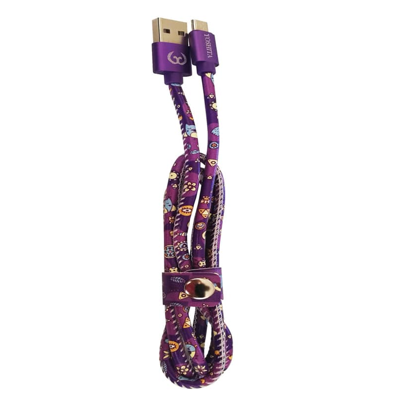 کابل فانتزی طرحدار فست شارژ و انتقال دیتا 2 آمپری YOSHITA FANTASY TYPE-C X51 مدل روکش چرمی بست دار و سری فلزی به طول 1 متر