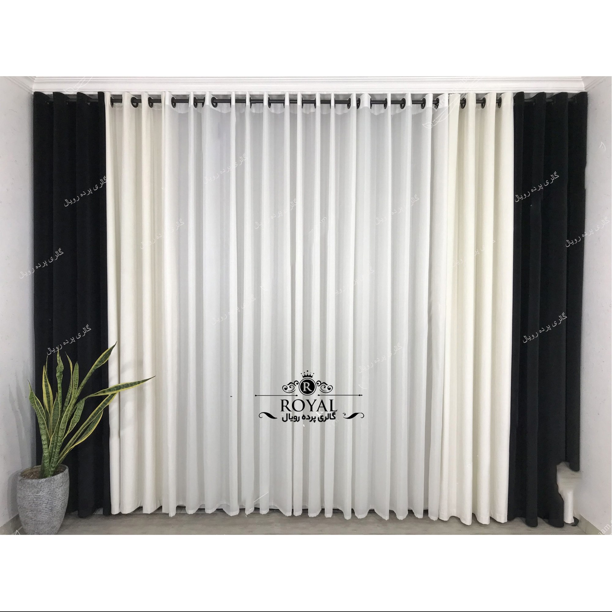 پرده مخمل کالیفرنیا ترک رنگ سفید و مشکی 