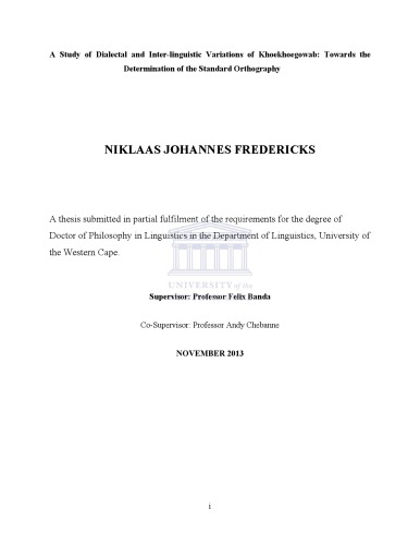 خرید و دانلود نسخه کامل کتاب A Study of Dialectal and Inter-linguistic Variations of Khoekhoegowab: Towards the Determination of the Standard Orthography
