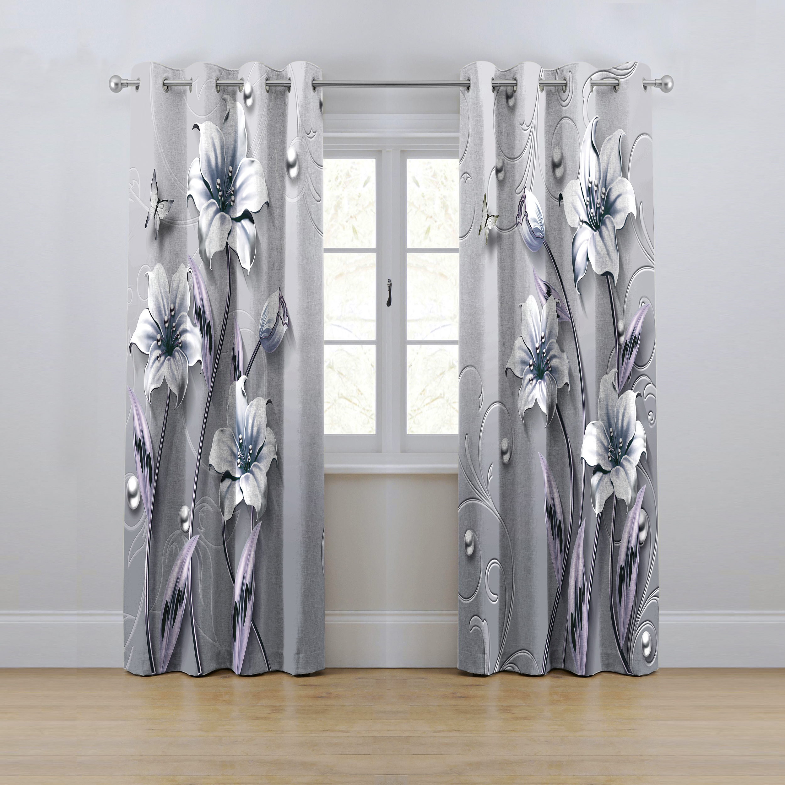 پرده مدل پانچی طرح گل سه بعدی سایز 280x145 سانتی متر