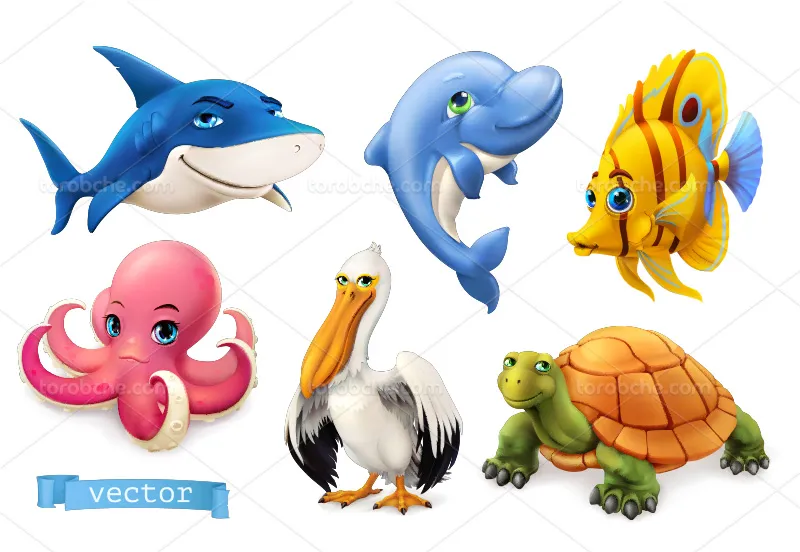 وکتور کاراکتر حیوانات دریایی | گرافیک با طعم تربچه