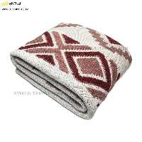 شال مبل بافت سوپر (تراکم بالا) طرح پانچو سایز 150×200 رنگ زرشکی منگوله دار