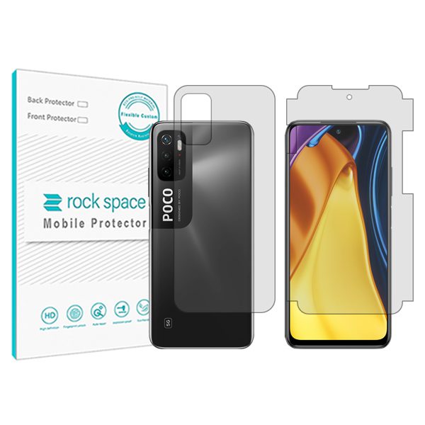 گلس محافظ صفحه نمایش و پشت گوشی شیائومی Poco M3 Pro 5G مدل نانو هیدروژل شفاف برند راک اسپیس کد MS
