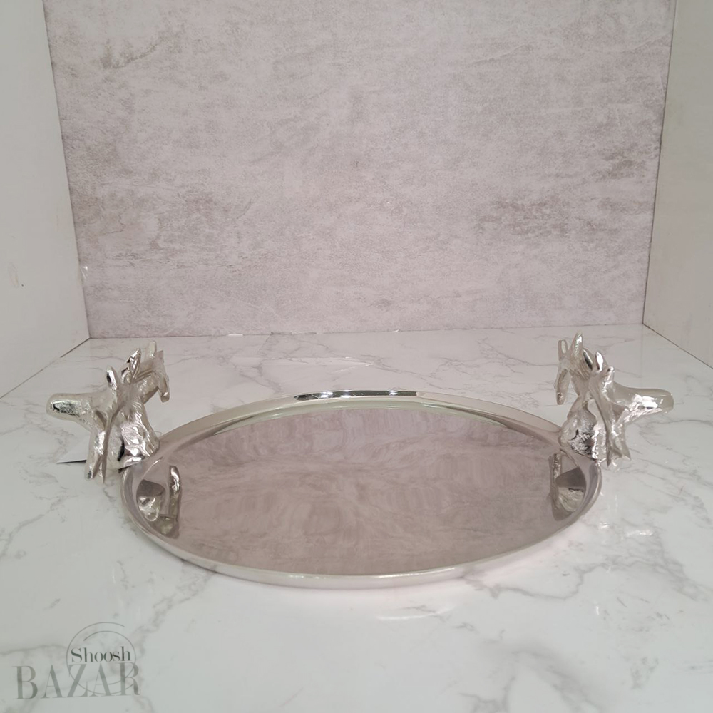 سینی گرد کوچک آلومینیوم دکوری مدل گوزن مارال