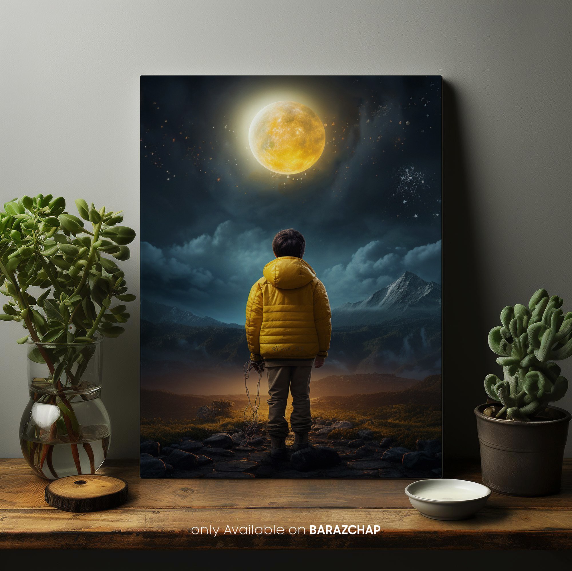 تابلو چوبی MDF طرح پسرک و ماه سایز 15در20 ( چاپ مستقیم بر روی خود چوب )