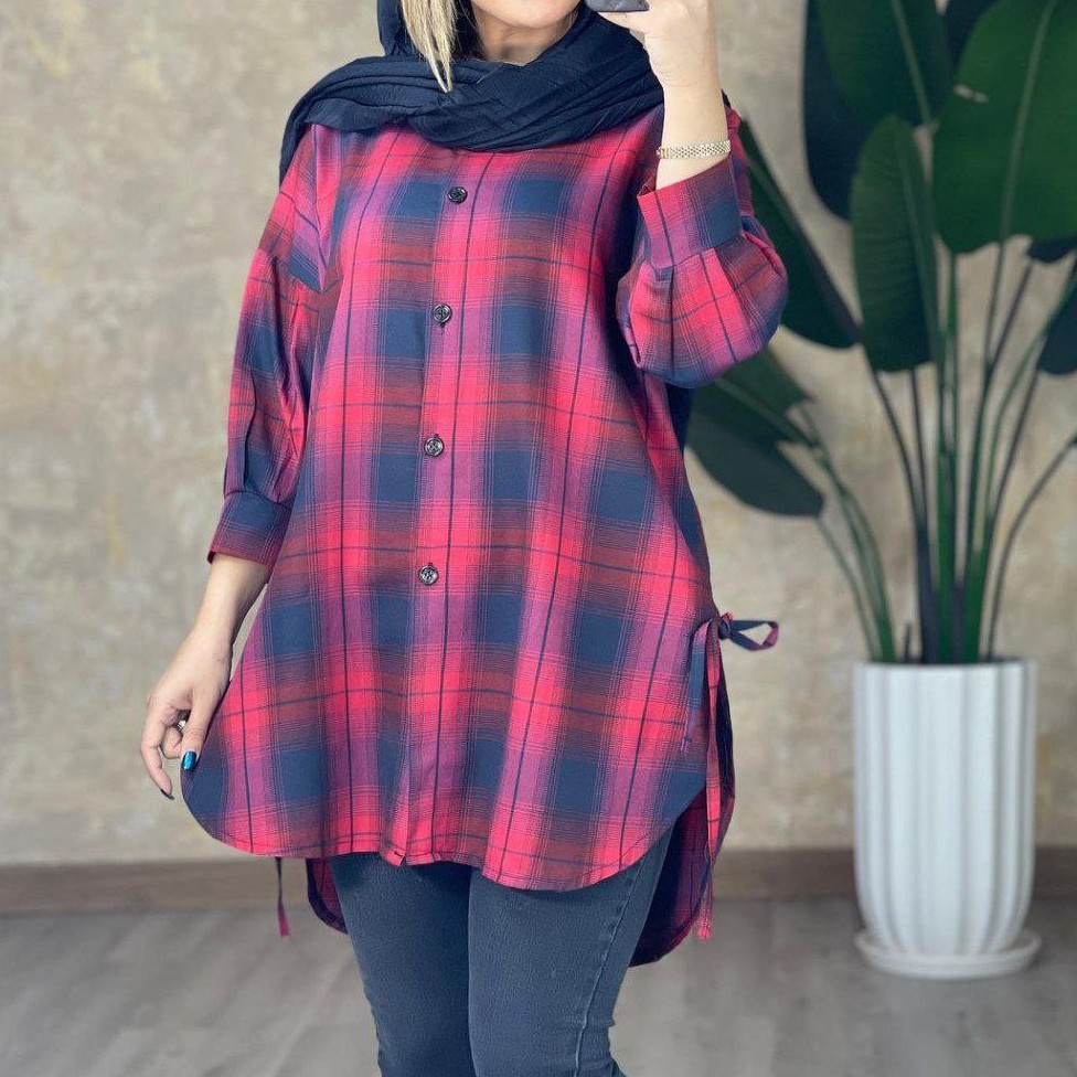 مانتو چهارخونه بغل بندی نخ پنبه srn