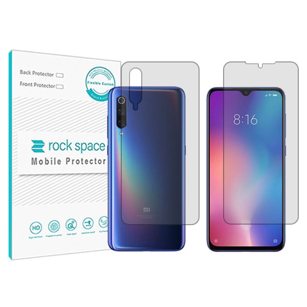 گلس محافظ صفحه نمایش و پشت گوشی شیائومی Mi 9 مدل نانو هیدروژل شفاف برند راک اسپیس کد SS
