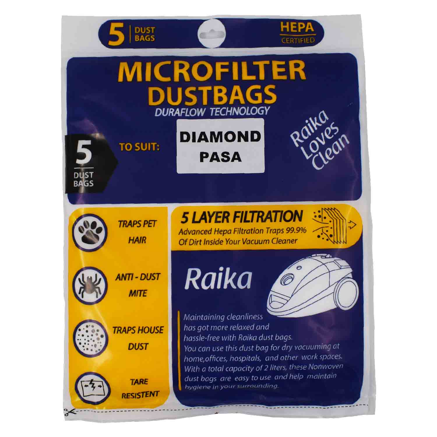 پاکت جاروبرقی مدل رایکا مناسب برای Diamond بسته 5 عددی