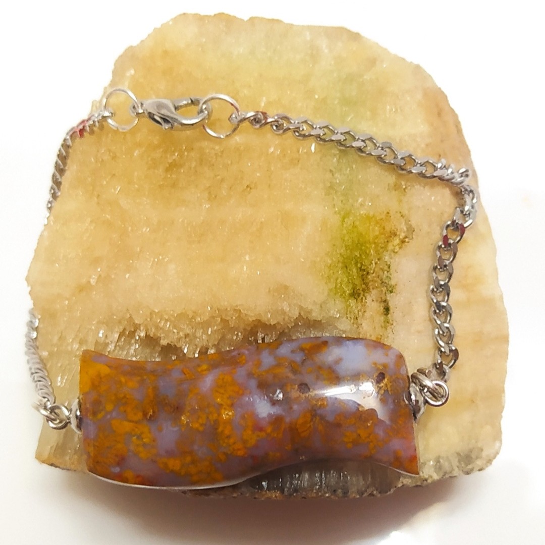 عقیق پاییز با گلهای زرد طرح تراش فانتزی به همراه اتصالات استیل