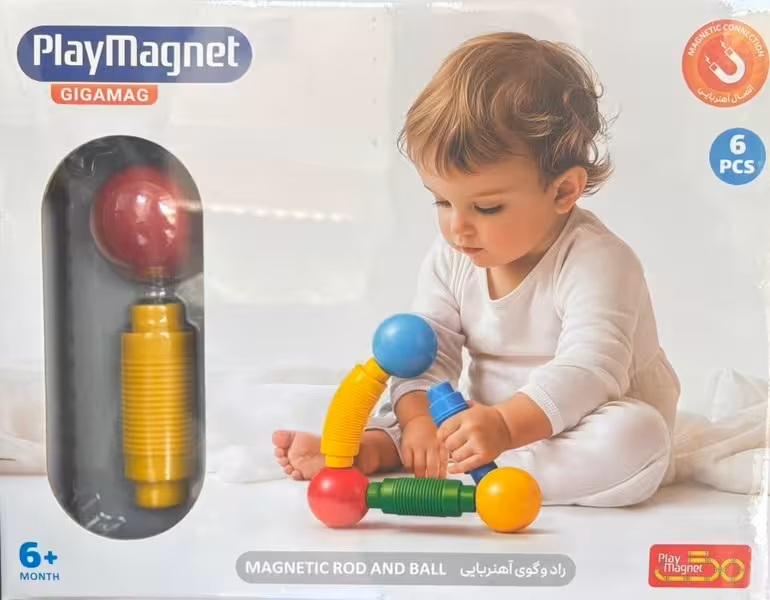 بازی فکری palymagnet گیگا مگ 6 قطعه (راد و گوی آهنربایی) - کتاب‌فروشی کوچه کتاب