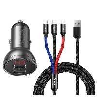 شارژر فندکی  باسئوس مدل Car Charger Suit-24W به همراه کابل تبدیل microUSB/ USB-C / لایتنینگ | کالا مکس