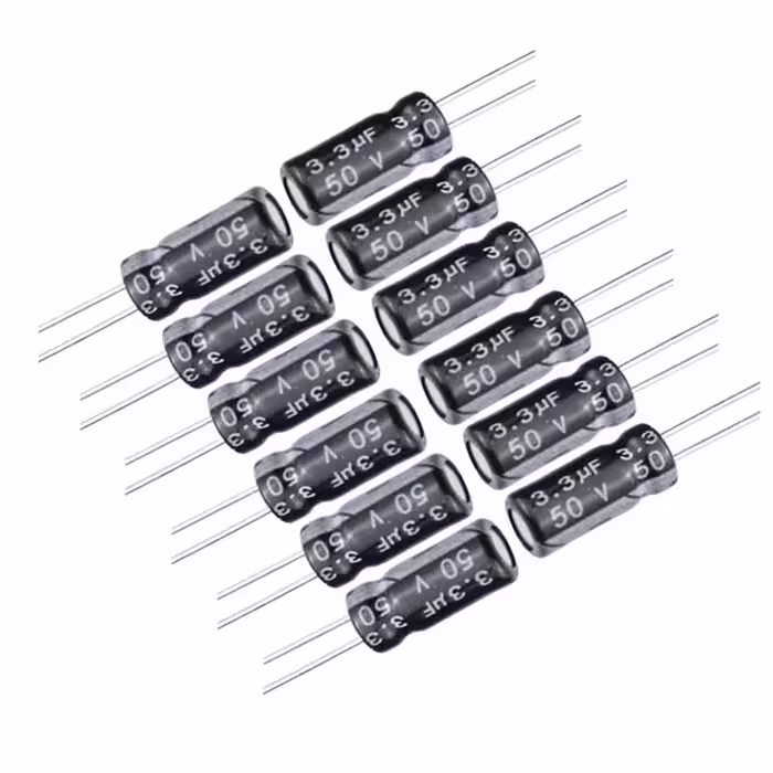خازن 3.3 میکروفاراد 50 ولت کد Ca3.3uf-50V بسته 12 عددی