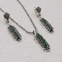 نیم ست نقره خارجی سیاه قلم عقیق سبز و مارکازیت اصل و طبیعی