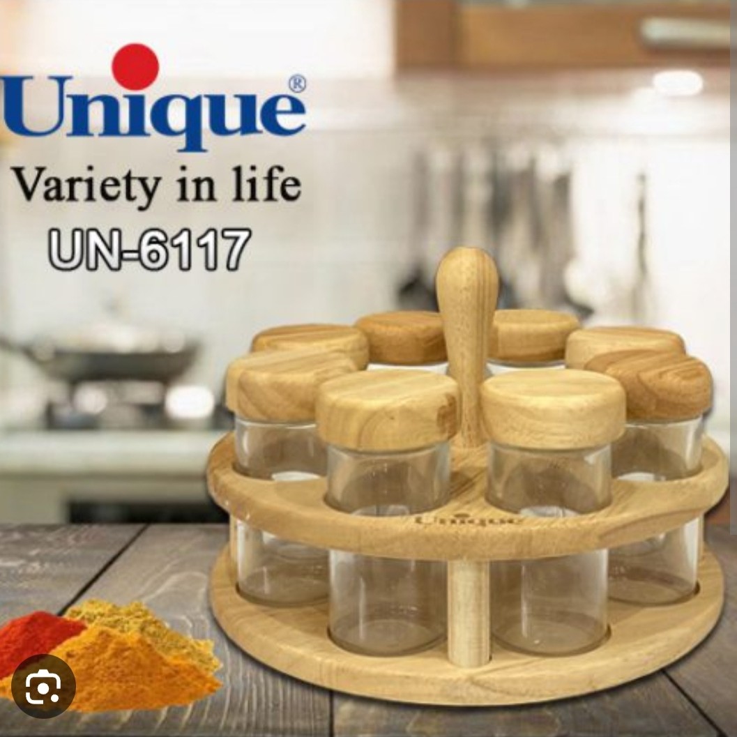 سرویس ادویه گردان 8 عددی گرد پایه چوب یونیک کد 6117