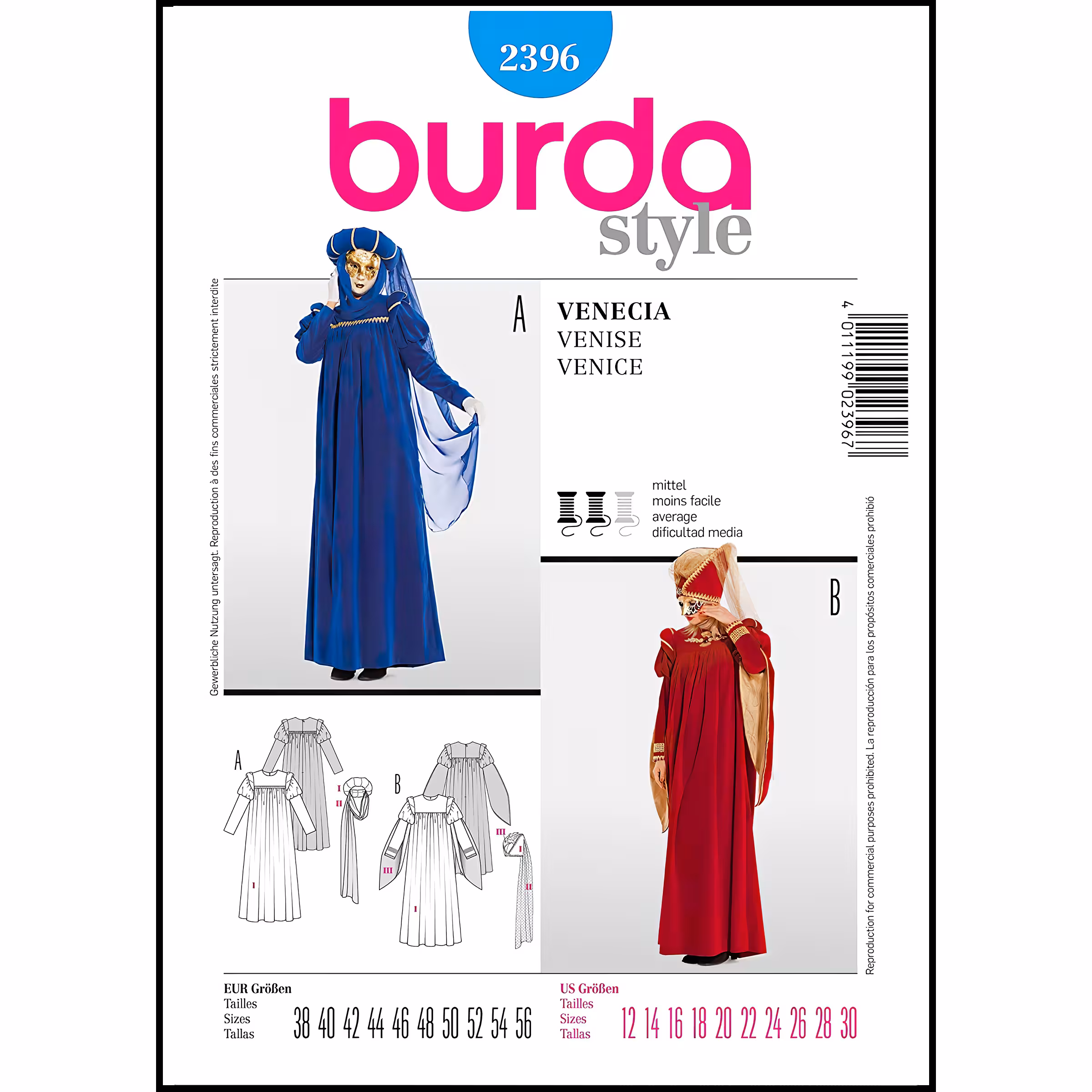 الگوی خیاطی لباس نمایش بوردا استایل کد 2396 سایز 38 تا 56 متد مولر