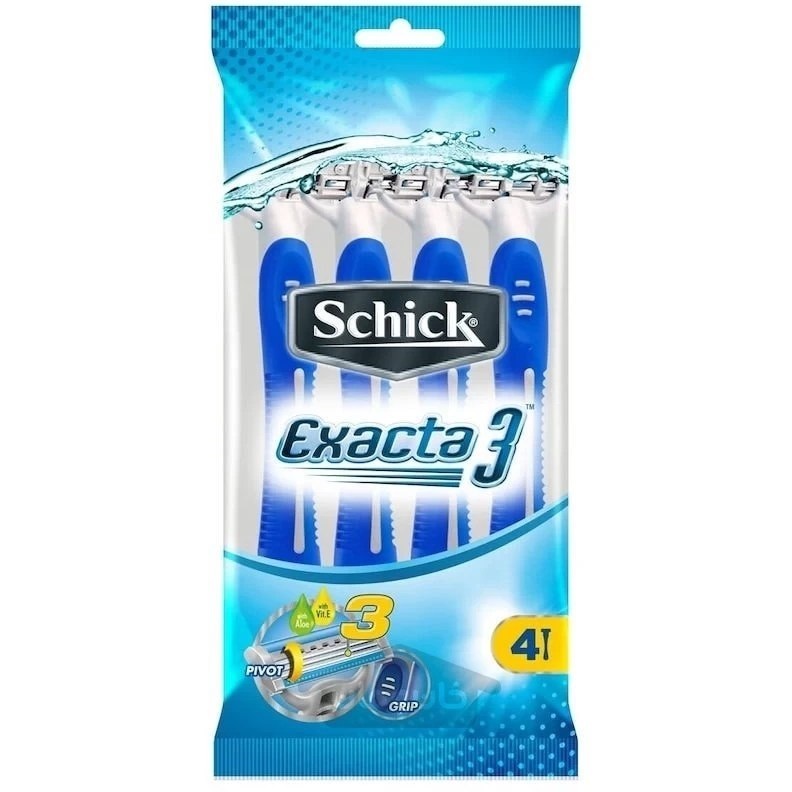 شیک خود تراش مردانه 3 تیغه 4 عددی آبی رنگ EXACTA 3 Schick