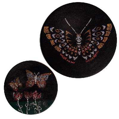 بشقاب دیوار کوب سفالی طرح گل و پروانه کد FSD01  مجموعه دو عددی