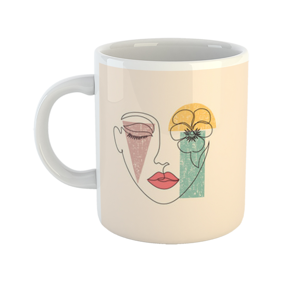 ماگ طرح پرتره زن و گل