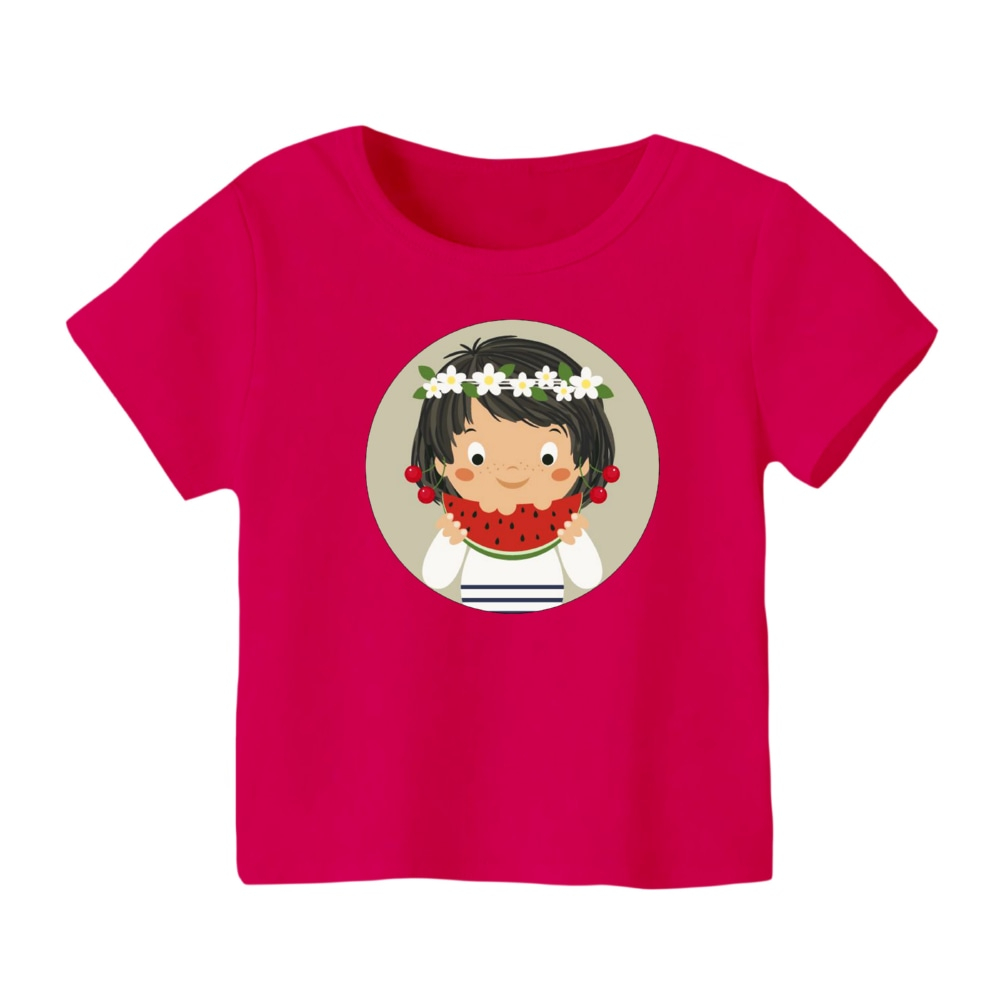 تی شرت آستین کوتاه بچگانه مدل دخترک یلدایی کد  25 رنگ سرخابی