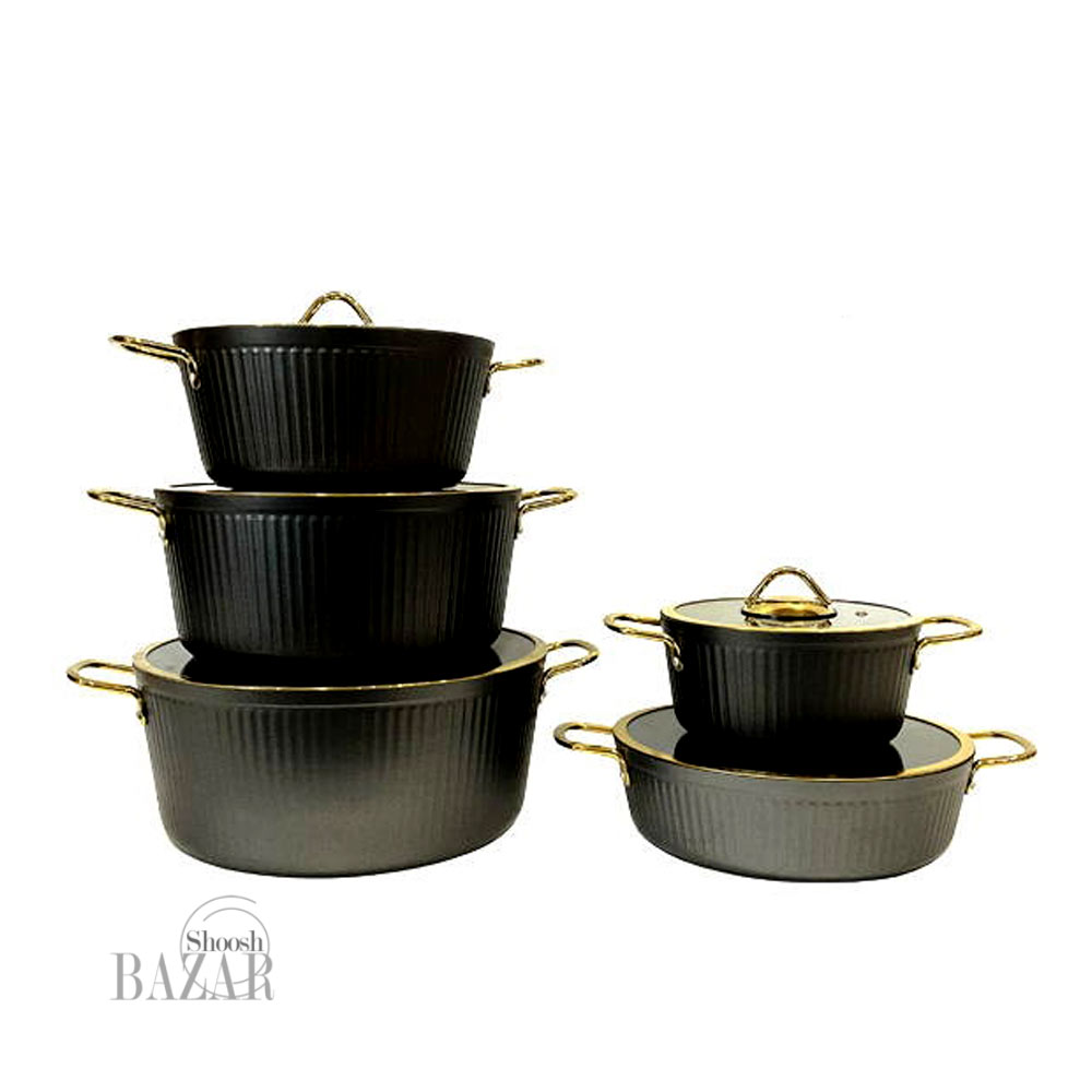 سرویس قابلمه 10پارچه مشکی فلورانس درب فلت یونیک کد 8401