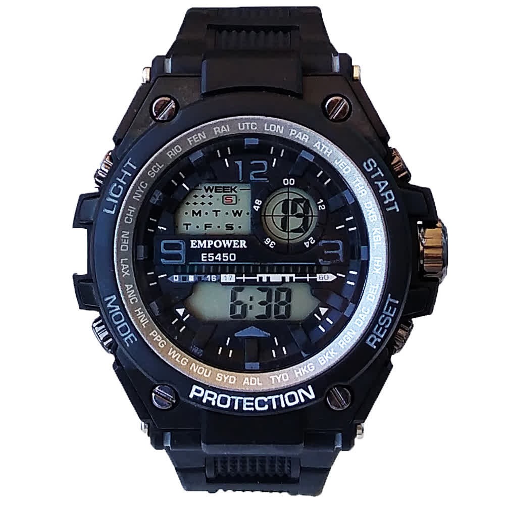 ساعت اسپرت مشکی طوسی ضدآب SPORT ضدآب کرنومتر آلارم حراج ساعت کادو ویژه ارسال رایگان 