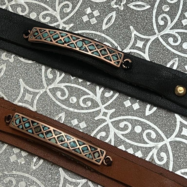 دستبند فیروزه کوبی بند چرمی 