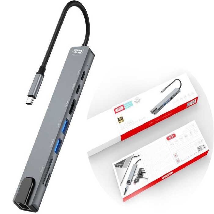 هاب تایپ سی 8 پورت ایکس او XO HUB003 USB-C Adapter 8 in 1 Type C input 80-0592