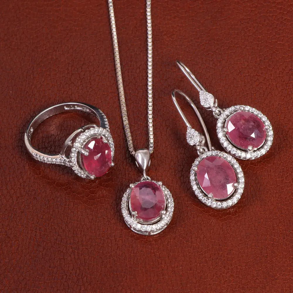 نیم ست یاقوت سرخ زنانه کد 27941 - جواهری مشاهیر