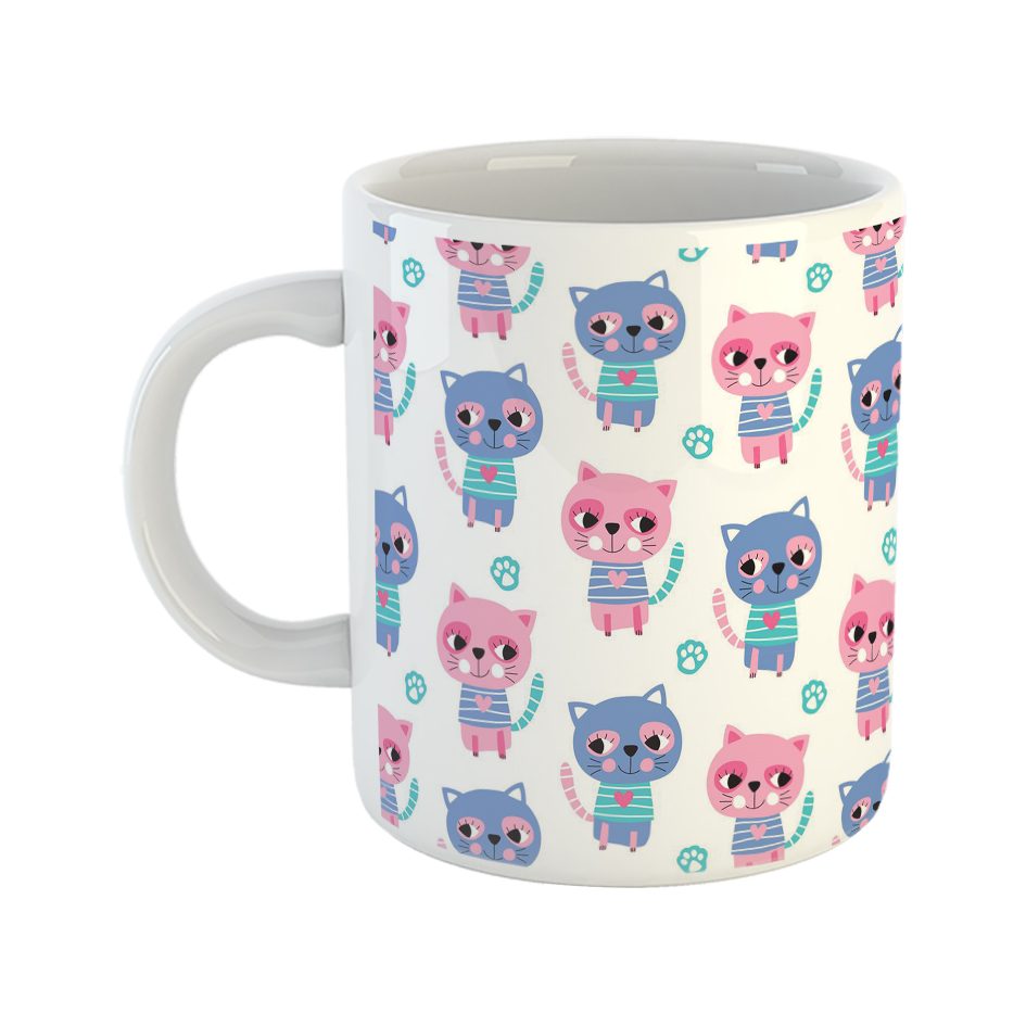 ماگ طرح گربه آبی و صورتی