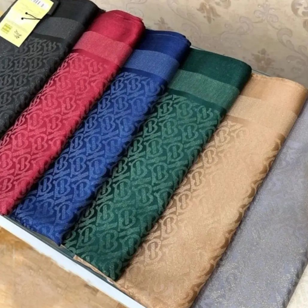 شال نخ ابریشم ژاکارد لمه دار