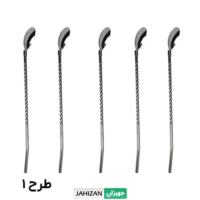 نی شربت قاشق دار نقره ای (6 عددی)