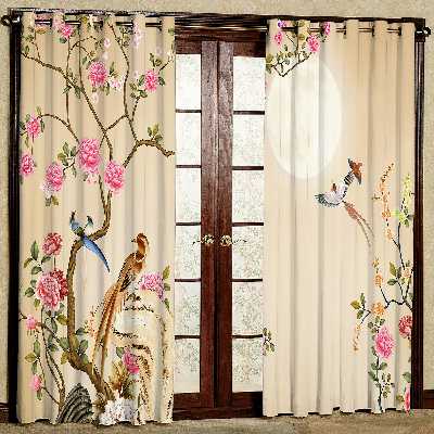 پرده مدل گل و پرنده مخمل پانچی کد 1147L سایز 140x280 سانتی متر