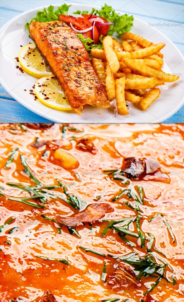 عکس با کیفیت فیله ماهی و سیب زمینی | گرافیک با طعم تربچه