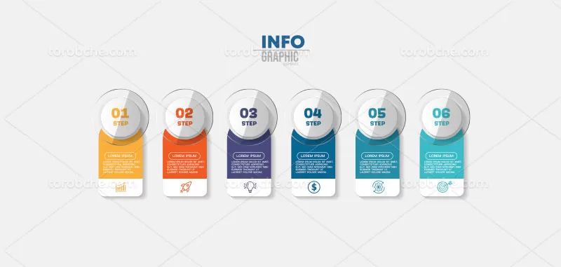 فایل وکتور اینفوگرافیک 6 بخشی رنگارنگ | گرافیک با طعم تربچه