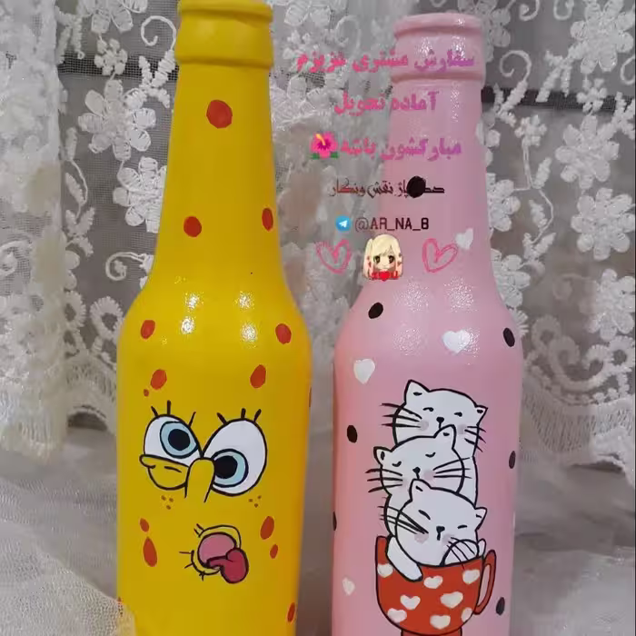 اینم از اتمام دکوپاژشیشه های قلمه کوچولومون اماده تحویل به مشتری قیمت یه شیشه داده شده هس قابل شستشو