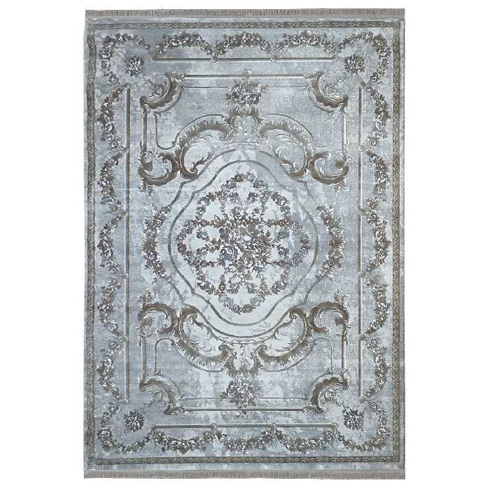 فرش ماشینی زمرد مشهد طرح پتینه کد TA109 زمینه طوسی