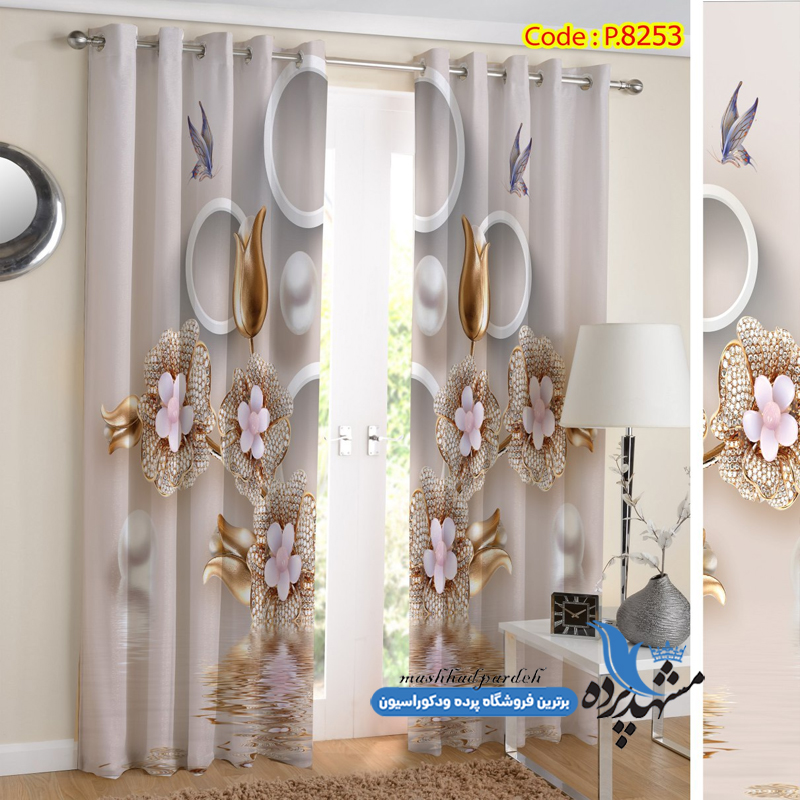پرده پانچ فانتزی طرح گل های مصنوعی کد p-8253
