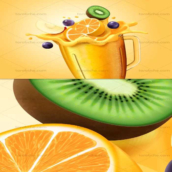 وکتور طرح آبمیوه هفت میوه | گرافیک با طعم تربچه