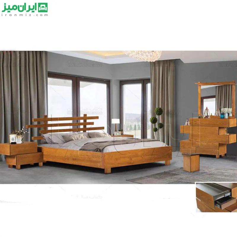 تخت خواب دو نفره (پایه چوبی) آنیسا