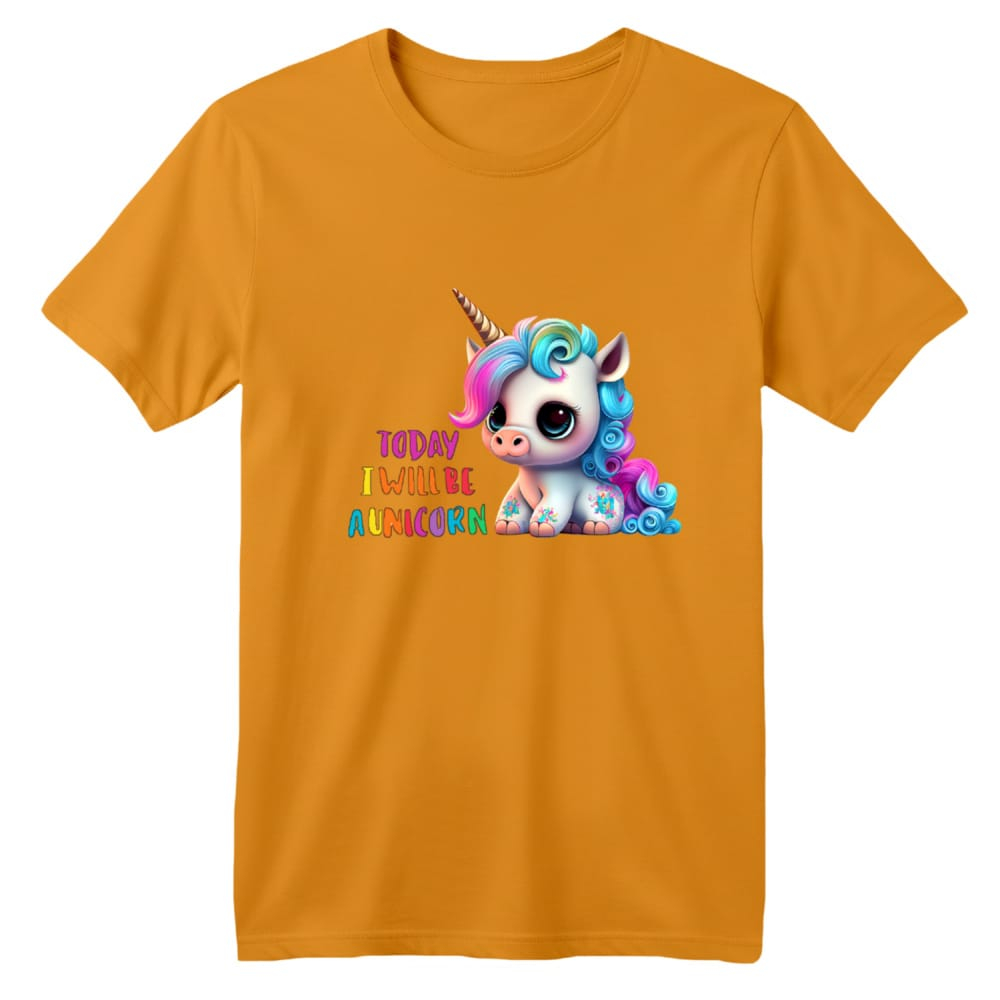 تی شرت آستین کوتاه بچگانه مدل یونیکورن کد 42 رنگ پرتقالی