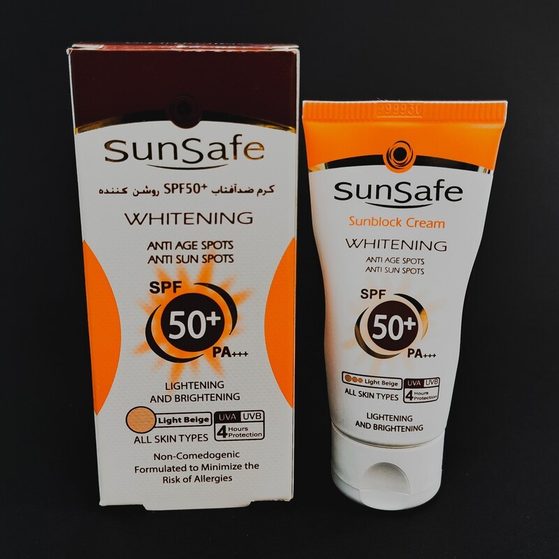 کرم ضد افتاب سان سیف spf 50 مدل روشن کننده پوست رنگ بژ روشن  ضد و پایدار در برابر الودگی هوا  ضد پیری  مدت شارژ 4 ساعته