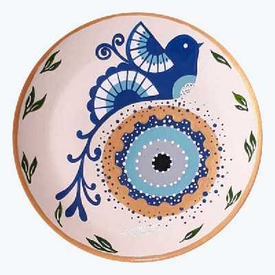 بشقاب دیوارکوب سفالی طرح چشم نظر مجموعه 2عددی