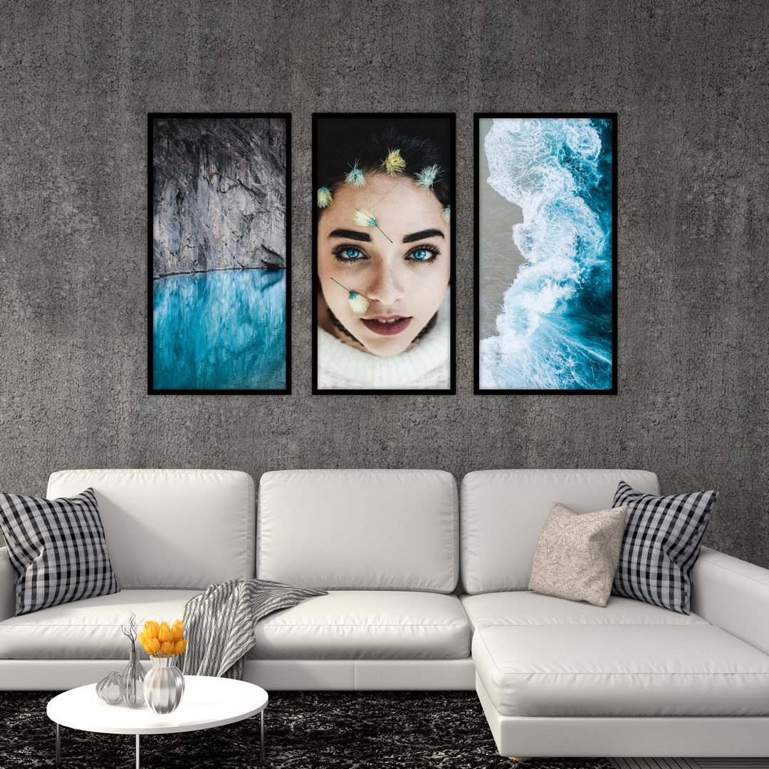 تابلو بکلیت طرح چهره دختر و دریا آبی مدل B-523 مجموعه 3 عددی