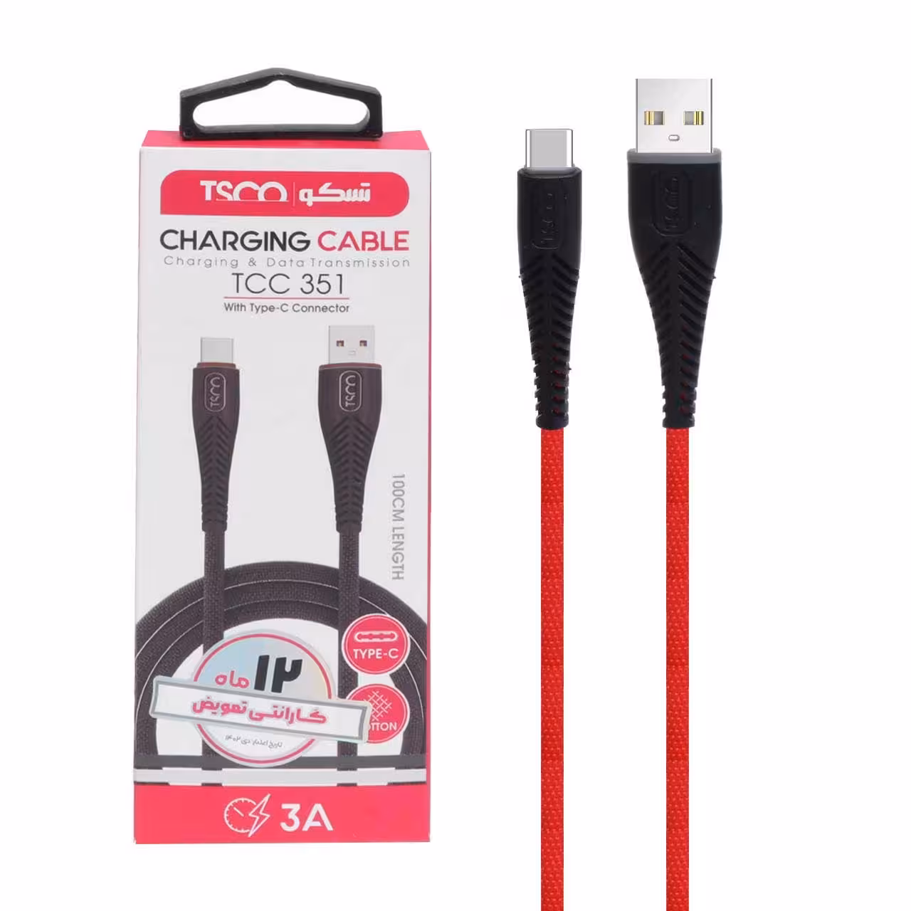 کابل تبدیل USB به USB-C تسکو مدل TCC 351 طول 1 متر  با 1 سال گارانتی کابل شارژ تایپ سی TSCO